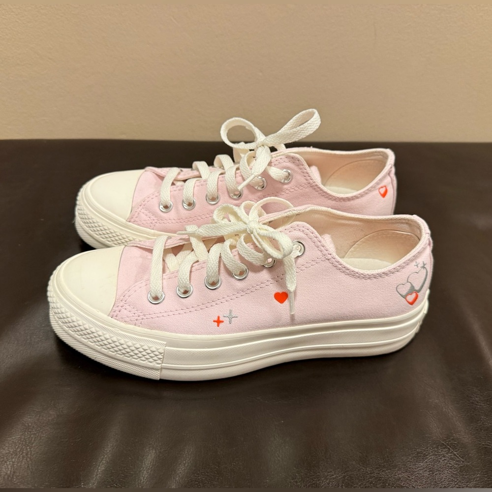 Pink Converse Heart Graphic Low-Top Canvas Sneakers